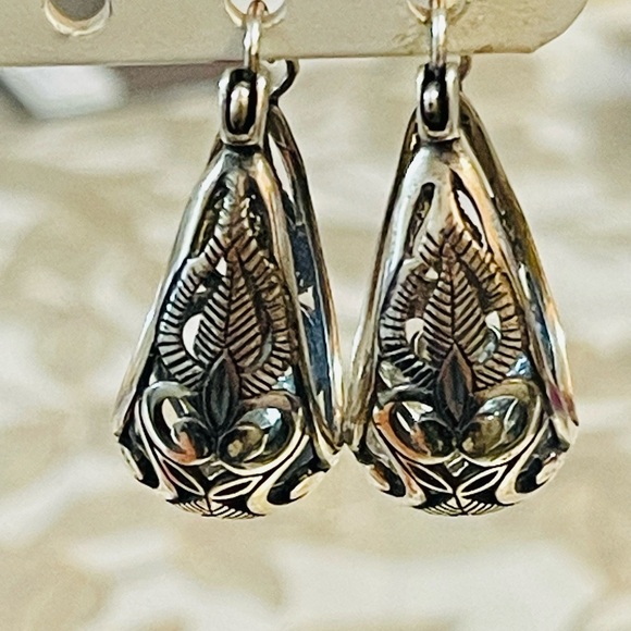 VTG Steering Silver 925 Open Scroll Filigree Basket Hoop Earring - Picture 1 of 7